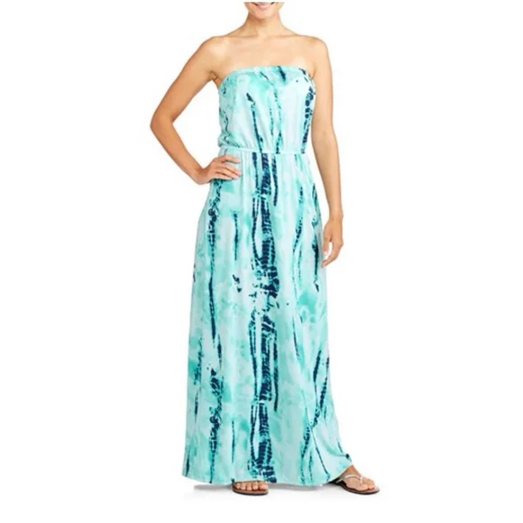 Faded Glory | Dresses | Aqua Tie Dye Strapless Maxi Dress Size Small |  Poshmark